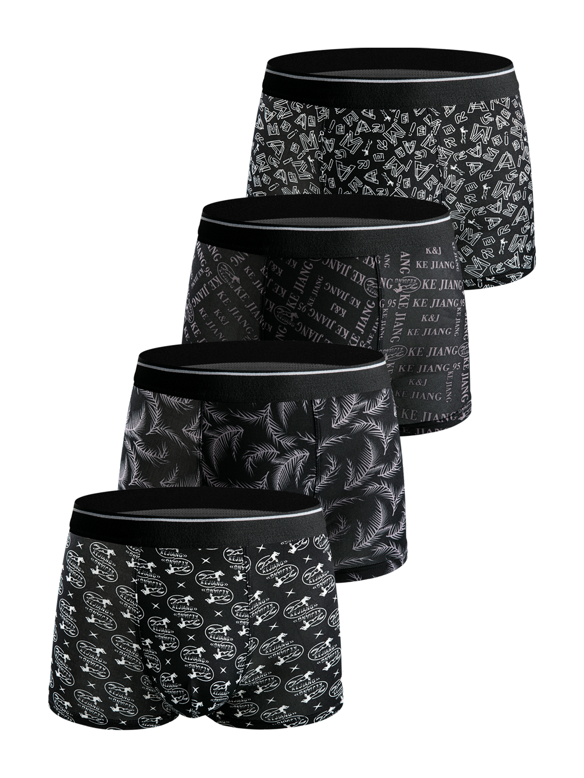 Mixed Black Print Trunks 4-Pack